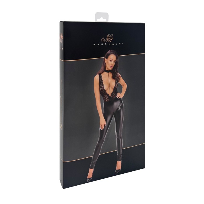 Комбинезон Noir Handmade F298 Libido, XL, под латекс, кружевной верх, чокер, съемные бусы, доступ