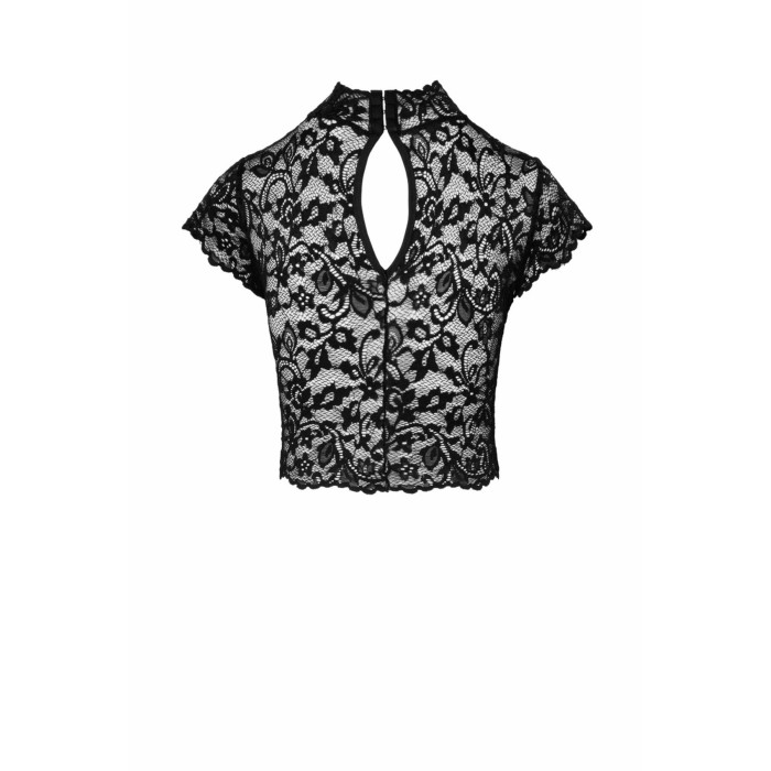 Топ Noir Handmade F303 Essence, M, black, мереживний, короткий рукав, комір-стійка