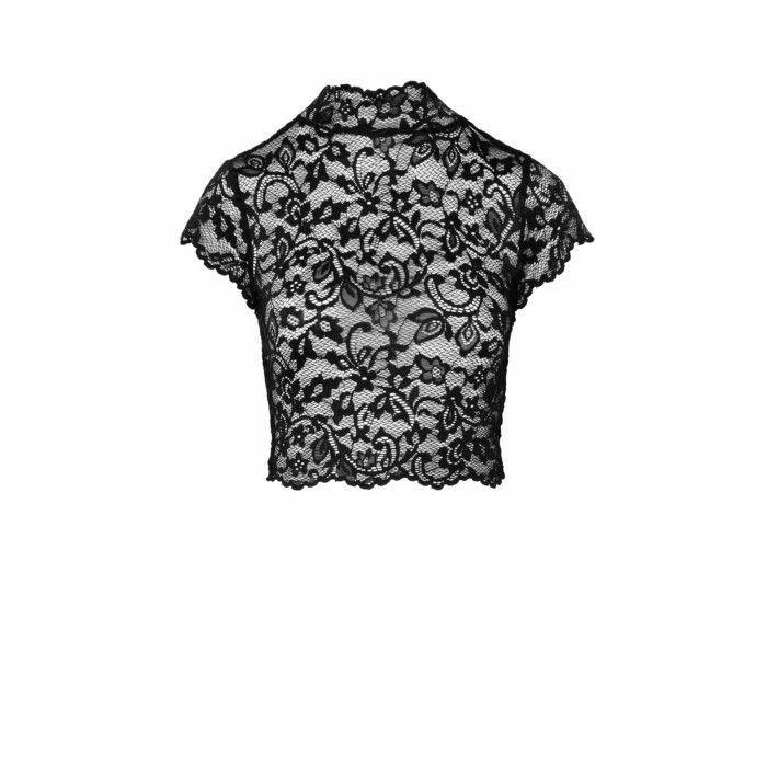 Топ Noir Handmade F303 Essence, 3XL, black, кружевной, короткий рукав, воротник-стойка