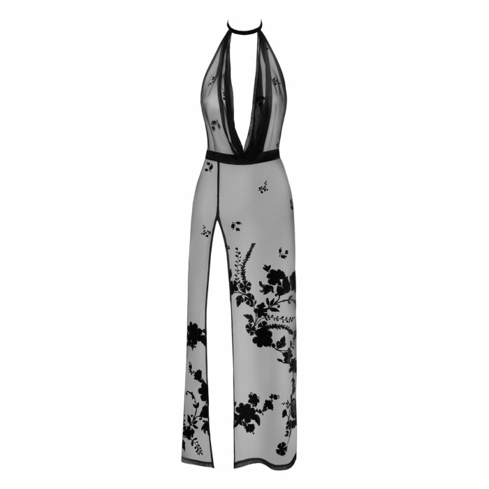 Платье Noir Handmade F312 Divinity, L, black, прозрачное, в пол, открытая спина, разрез сбоку