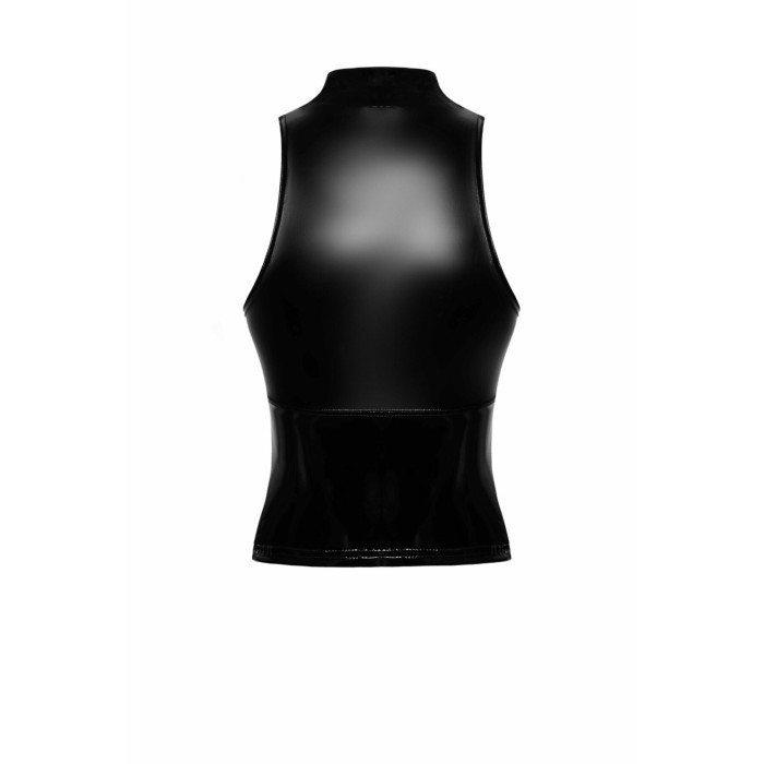 Топ Noir Handmade F324 Glam, L, black, халтер, на блискавці, вінілові вставки, комір-стійка