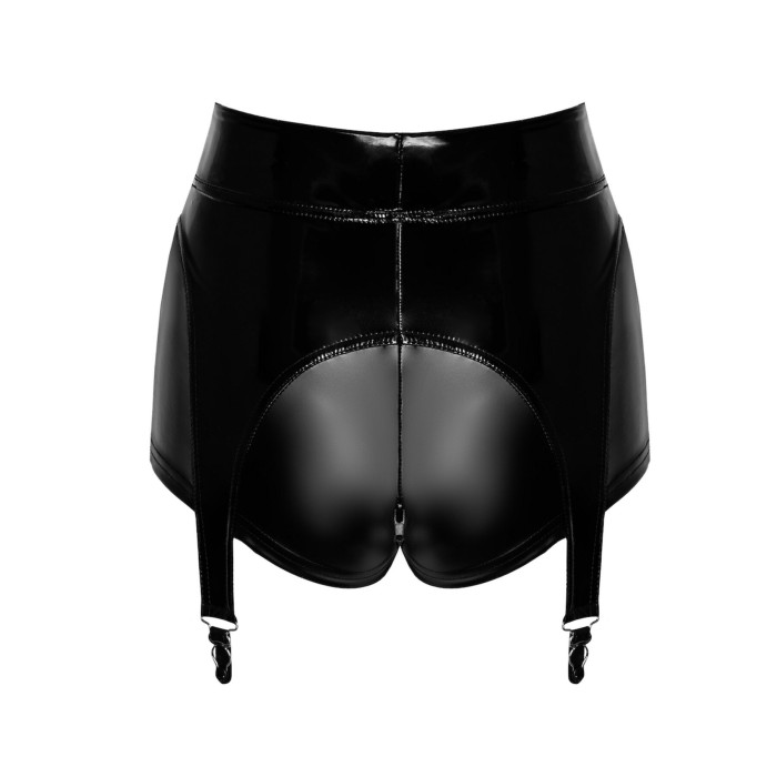 Шортики Noir Handmade F325 Glam, XL, black, вініл, висока талія, кріплення для панчіх, з доступом