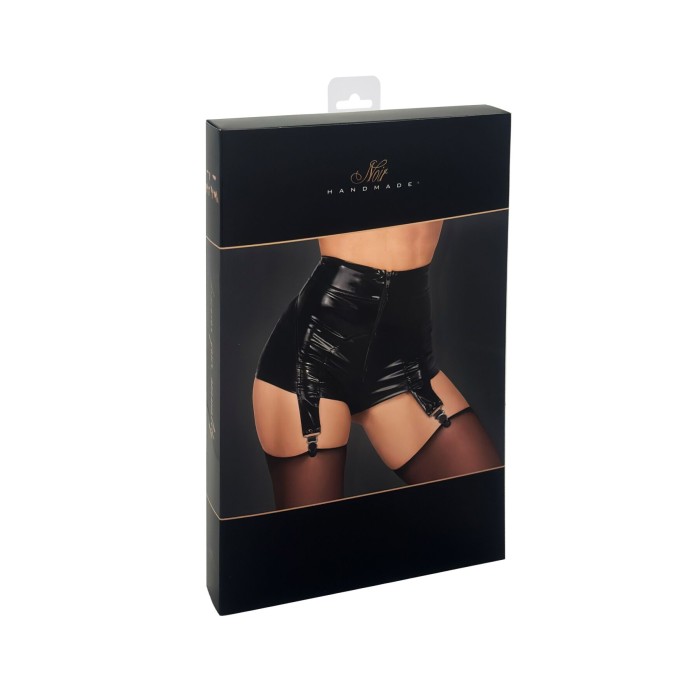 Шортики Noir Handmade F325 Glam, XL, black, вініл, висока талія, кріплення для панчіх, з доступом
