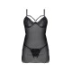 Пеньюар Passion DROSERA CHEMISE black, L/XL, кружевной лиф со стрепами, трусики в комплекте