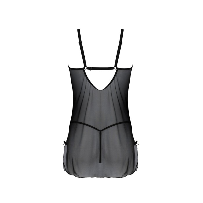 Пеньюар Passion DROSERA CHEMISE black, L/XL, кружевной лиф со стрепами, трусики в комплекте