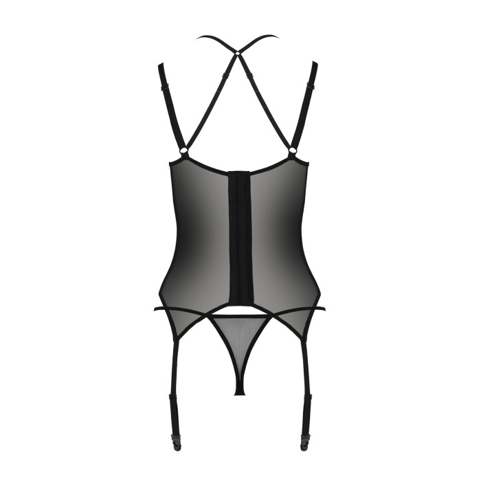 Корсет Passion DROSERA CORSET black, L/XL, с креплениями для чулок, трусики в комплекте