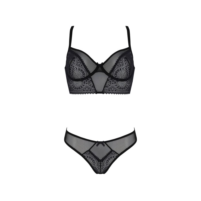 Комплект Passion DROSERA SET black S/M, сетка+кружево, бюстье и трусики танга