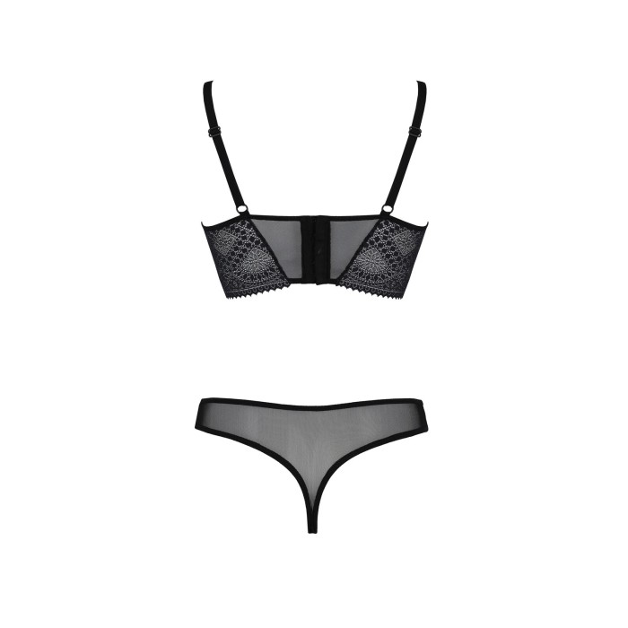 Комплект Passion DROSERA SET black S/M, сетка+кружево, бюстье и трусики танга
