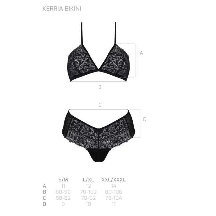 Комплект Passion KERRIA BIKINI black, XXL/XXXL, бралет і трусики-бікіні