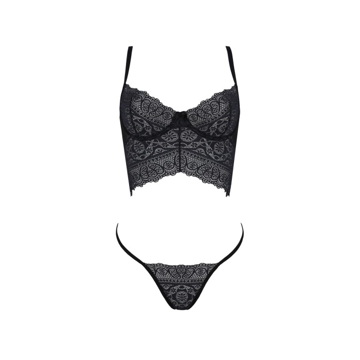 Комплект Passion KERRIA SET black, L/XL, сетка+кружево, бюстье и стринги