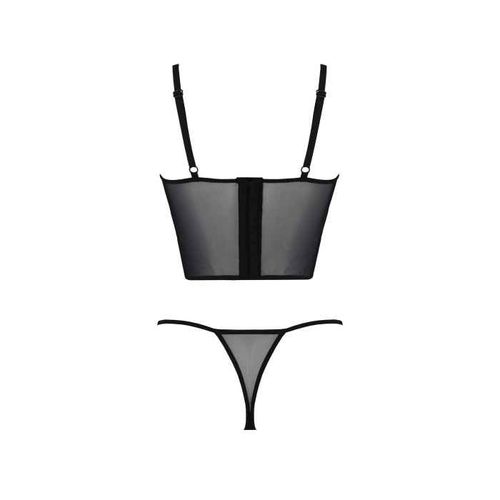 Комплект Passion KERRIA SET black, L/XL, сетка+кружево, бюстье и стринги