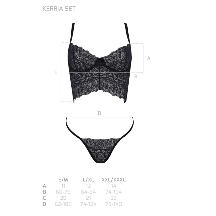 Комплект Passion KERRIA SET black, L/XL, сетка+кружево, бюстье и стринги