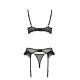 Комплект Passion KERRIA SET WITH OPEN BRA black, L/XL, бюстгальтер с открытой чашкой, стринги, пояс для чулок