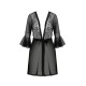 Пеньюар Passion LEAFA PEIGNOIR black, L/XL, довжина трохи вище коліна, широкі рукави, зав'язується на пояс