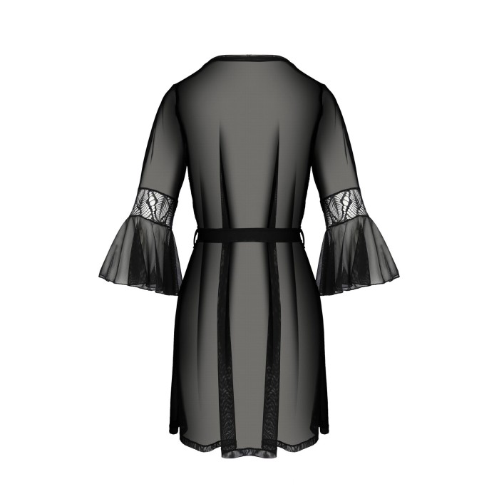 Пеньюар Passion LEAFA PEIGNOIR black, XXL/XXXL, длина чуть выше колена, широкие рукава, завязывается на пояс