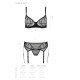 Комплект Passion LEAFA SET black, XXL/XXXL, кружево+сетка, бюстгальтер на косточках, стринги, пояс для чулок