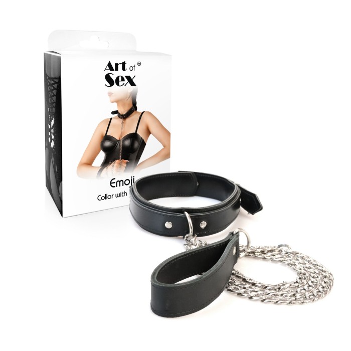 Ошейник c поводком из экокожи Art of Sex - Emoji Collar with Leash