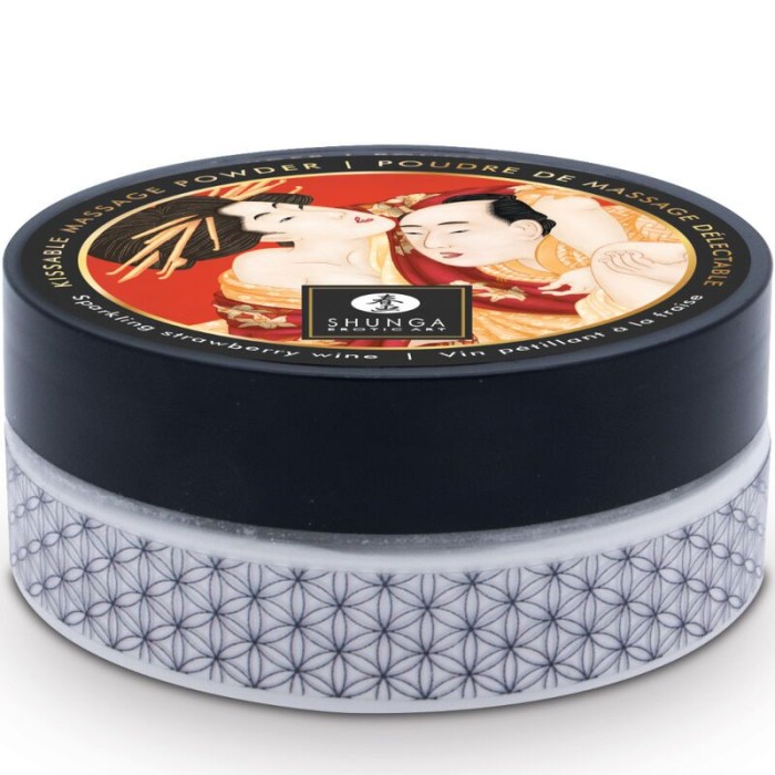 Вкусная пудра для оральных ласк Shunga Body Powder Sparkling Strawberry Wine, 75 г, аромат клубники