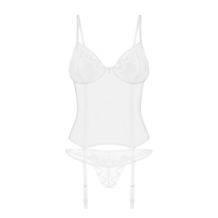 Корсет Obsessive Alissium corset & thong, XL/2XL, гибкие косточки, открытая спина, стринги в комплек