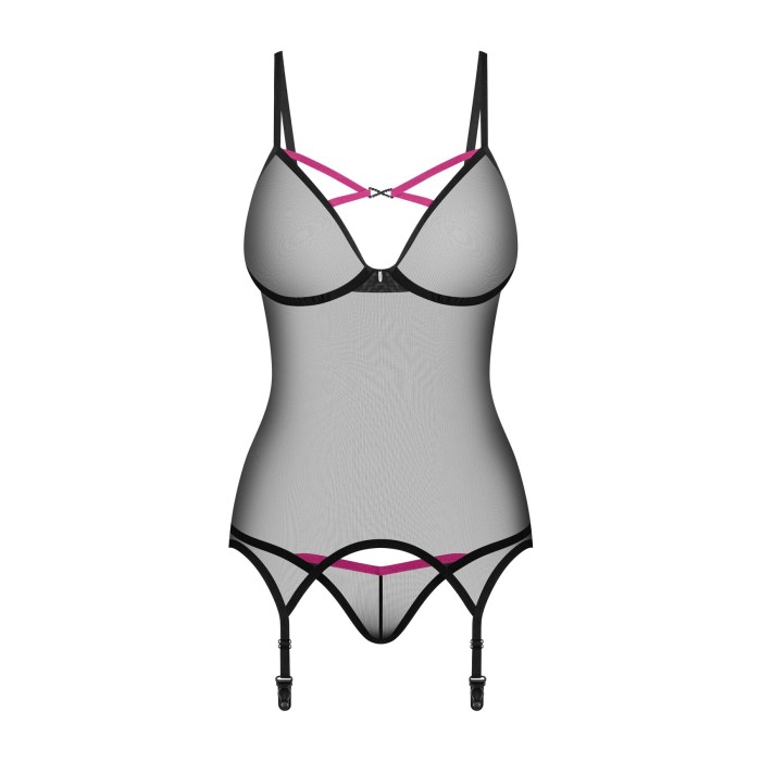 Корсет Obsessive Novenes corset & thong, M/L, прозрачный, открытая спина, стринги в комплекте