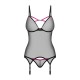 Корсет Obsessive Novenes corset & thong, M/L, прозрачный, открытая спина, стринги в комплекте