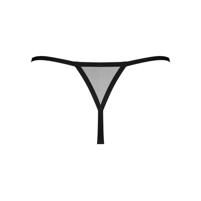 Трусики-стринги Obsessive Novenes crotchless thong, XS/S, сетка, стрепы, украшение со стразами, откр