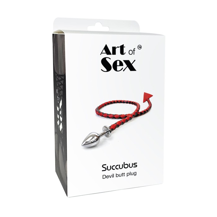 Металлическая анальная пробка S с дьявольским хвостом Art of Sex - Succubus, экокожа, черный/красный