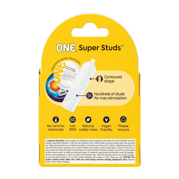 Презервативы ONE Super Studs, 3 шт, с точечным рельефом, со смазкой, упаковка — картонная коробка