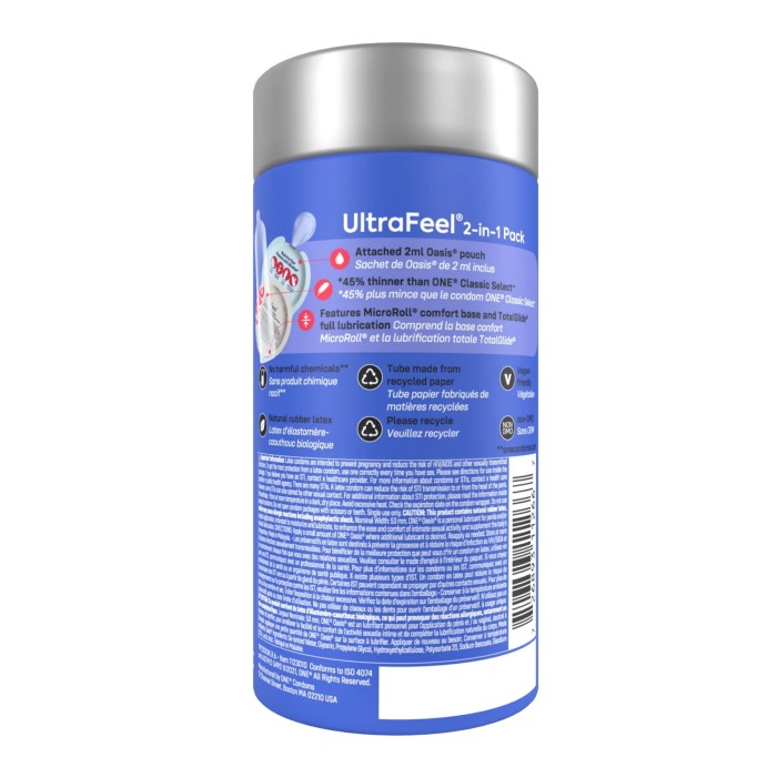 Презервативи ONE Ultra Feel, ультратонкі, з додатковою змазкою, 10 шт, подарункове паковання-тубус