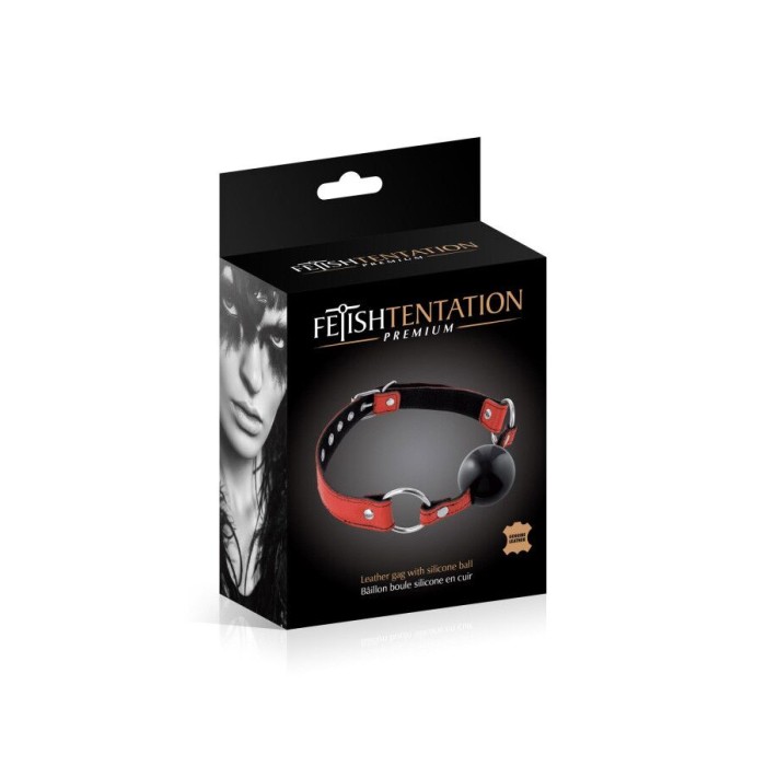 Кляп Fetish Tentation Premium Leather gag with silicone ball Red
