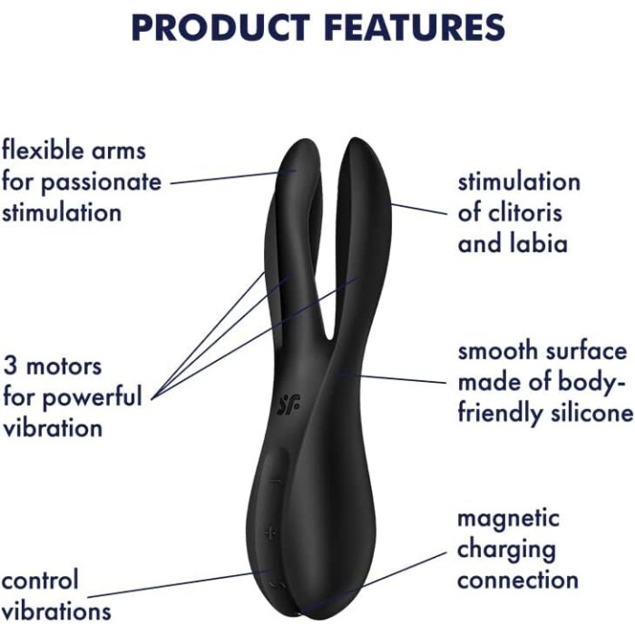 Клиторальный вибратор Satisfyer Threesome 2 Black, 3 гибких пальчика, 3 мотора