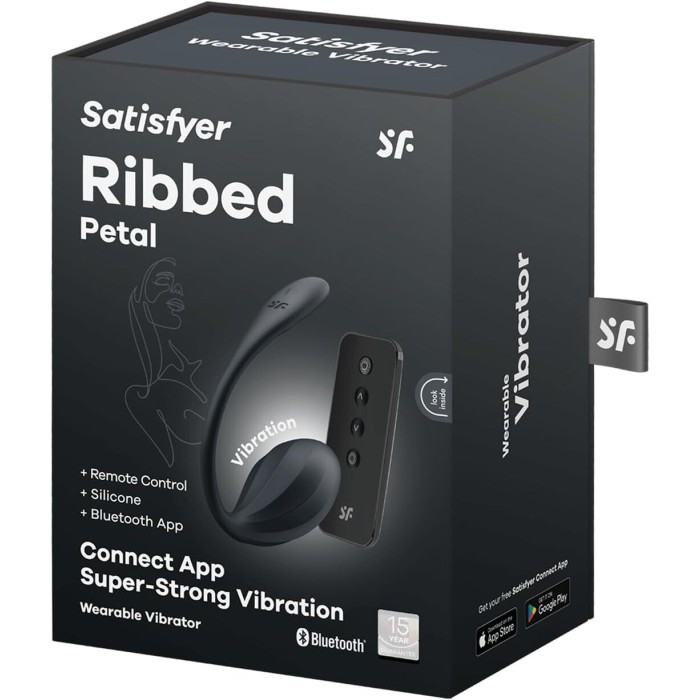 Смарт-виброяйцо Satisfyer Ribbed Petal Connect App Black, управление со смартфона, пульт ДУ