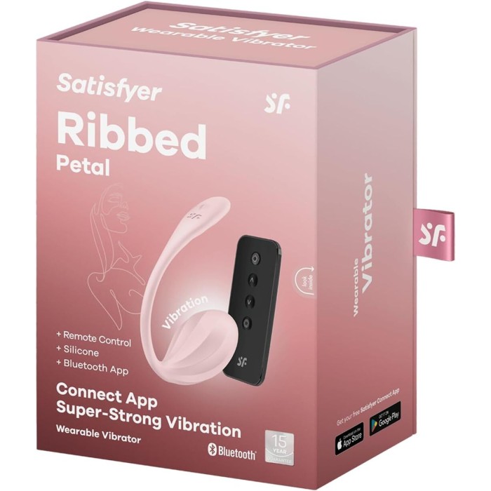 Смарт-виброяйцо Satisfyer Ribbed Petal Connect App Rose, управление со смартфона, пульт ДУ