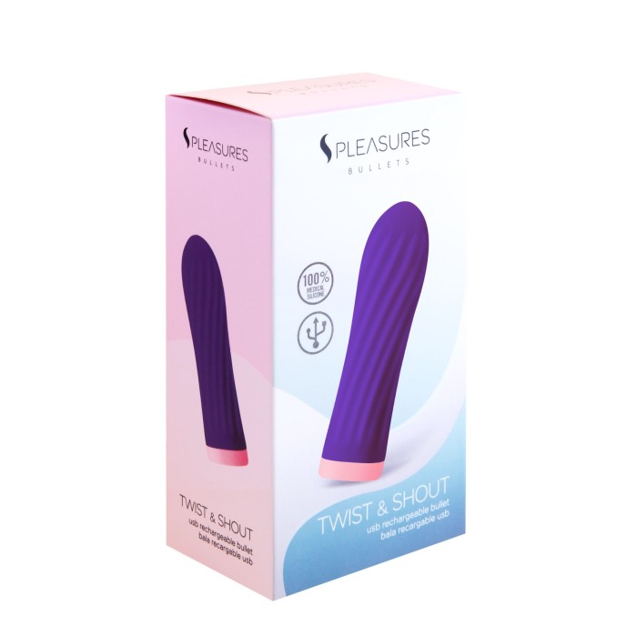Вибропуля S Pleasures Bullets Twist & Shout Purple, фиолетовая, ребристая поверхность, 10 режимов