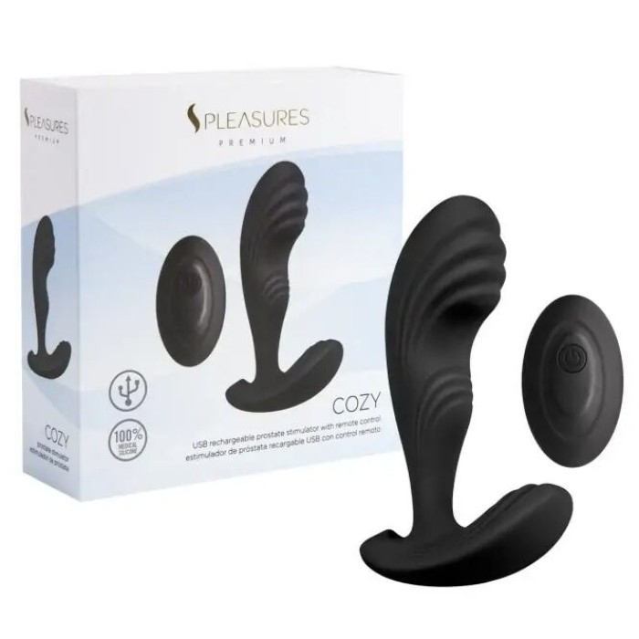 Вібромасажер простати S Pleasures Premium Cozy, чорний, з рельєфною головкою, 10 режимів