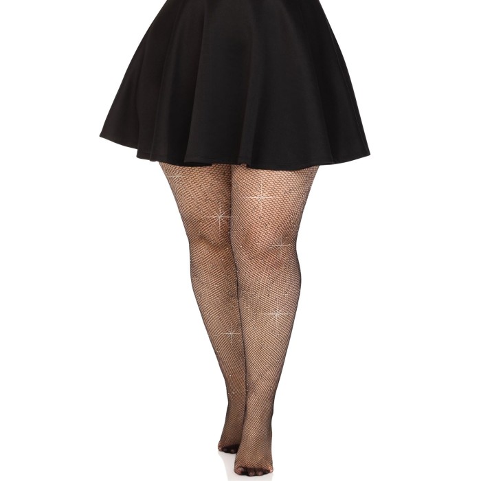 Колготки Leg Avenue Rhinestone micro net tights Plus size Black, дрібна сітка, стрази