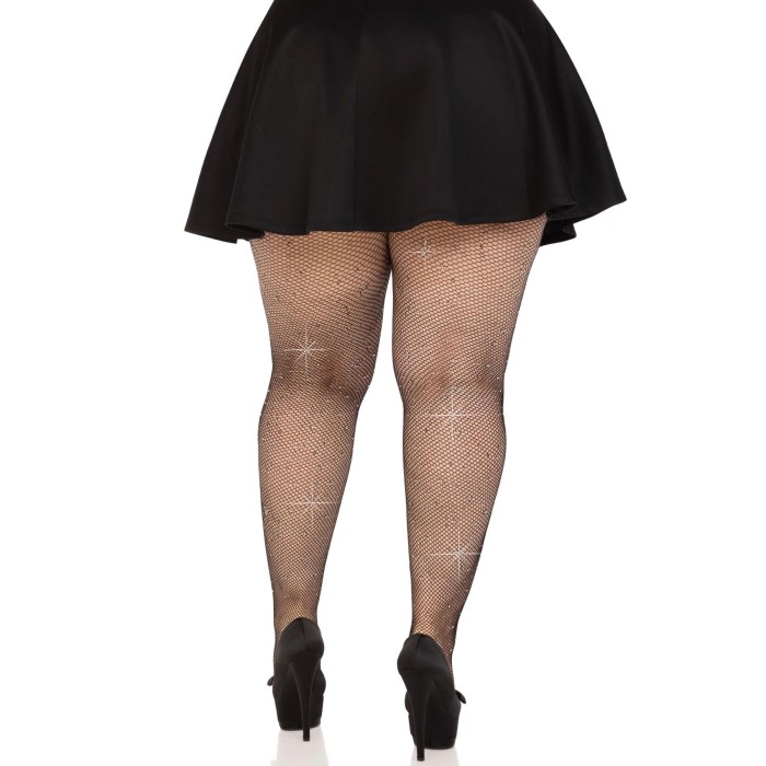 Колготки Leg Avenue Rhinestone micro net tights Plus size Black, дрібна сітка, стрази